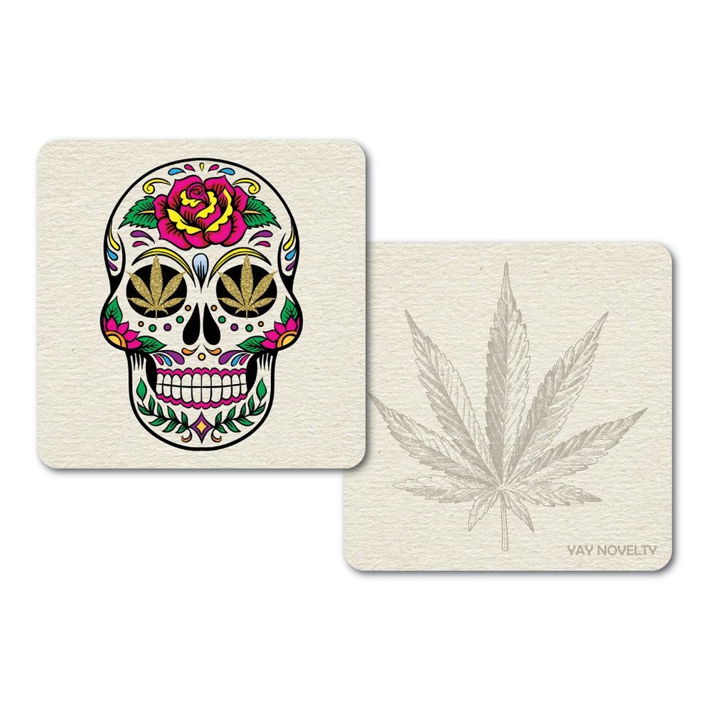 Set of 10 Cannabis Paper Coasters - Calavera